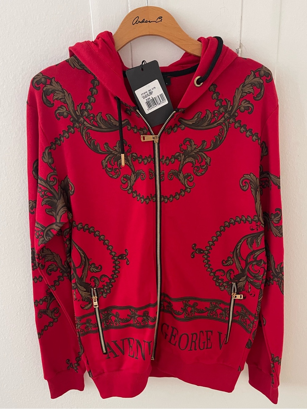 Avenue George V Paris jacket Red Hoodie jacket Men's Long Sleeve L NWT